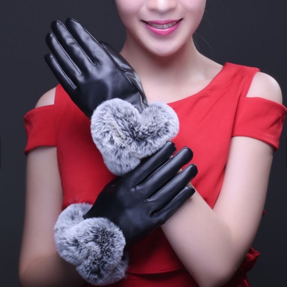 Unique Faux Leather and Full Cuff Fur Gloves - Picture 1 of 9